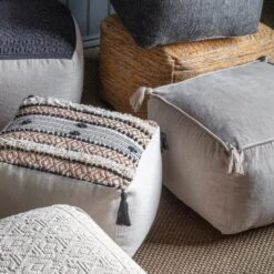 Cedar & Sage Furlo Silver Velvet Pouffe -Home Furniture 1000184572 alt03