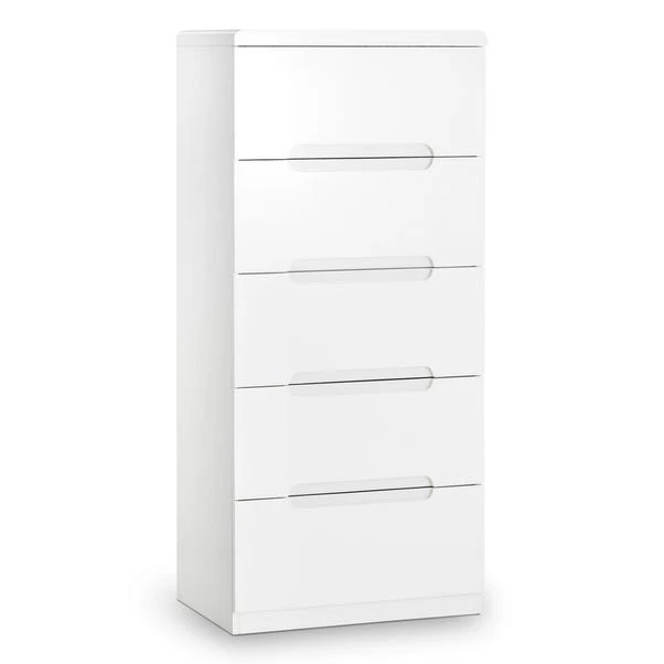 Julian Bowen Manhattan Slim 5 Drawer Chest, White 1 Julian Bowen Manhattan Slim 5 Drawer Chest, White