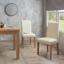 Dunelm Hugo Set Of 2 Faux Leather Cream Dining Chairs