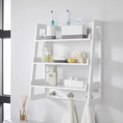 Lloyd Pascal Jasper White Wall Mounted Shelves With Chrome Hooks
