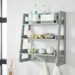 Lloyd Pascal Jasper Grey Wall Mounted Shelves With Chrome Hooks