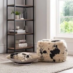 Dunelm Faux Cow Hide Black Pouffe -Home Furniture 30727051 alt07