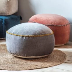 Cedar & Sage Gabrielle Grey Velvet Pouffe