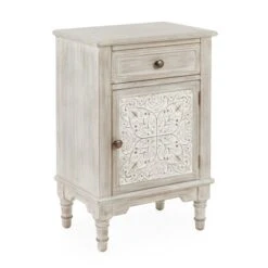 Dunelm Lucille 1 Drawer & 1 Door Bedside Table, White Wash -Home Furniture 30748018 alt02