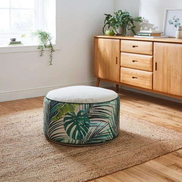 Dunelm Palm Print Tapestry Pouffe 1 Dunelm Palm Print Tapestry Pouffe