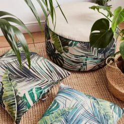 Dunelm Palm Print Tapestry Pouffe 9 Dunelm Palm Print Tapestry Pouffe -Home Furniture 30751291 alt08