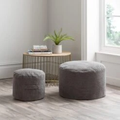 Dunelm Jenson Charcoal Waffle Pouffe -Home Furniture 30766413 alt05