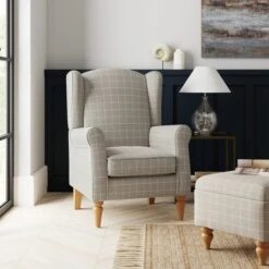 Dunelm Oswald Window Pane Check Wingback Armchair