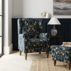 Dunelm Oswald Navy Havisham Print Wingback Armchair
