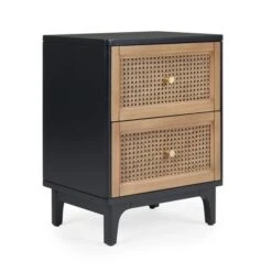 Dunelm Franco 2 Drawer Bedside Table, Black & Cane -Home Furniture 30768465 alt05