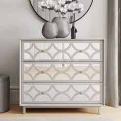Dunelm Delphi 3 Drawer Chest, Grey & Mirrored