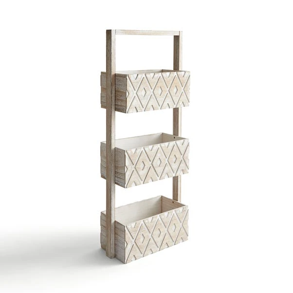 Dunelm 3 Tier Diamond Carved Wooden Caddy 2 Dunelm 3 Tier Diamond Carved Wooden Caddy - Image 2