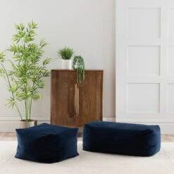 Dunelm Eliza Rectangular Pouffe Luxe Navy -Home Furniture 30799691 alt06