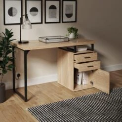 Dunelm Edison Storage Desk Oak Effect 8 Dunelm Edison Storage Desk Oak Effect -Home Furniture 30800636 alt02