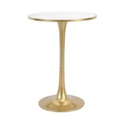 Dunelm Silas White Faux Marble Bar Table Gold -Home Furniture 30802254 alt03