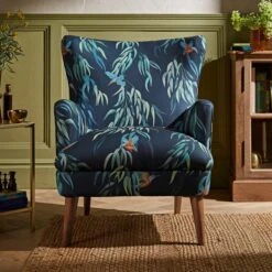 Dunelm Marlow Wing Chair Kingfisher Print
