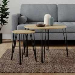 Dunelm Bella Coffee Nest Set Oak Effect