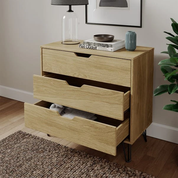 Dunelm Bella 3 Drawer Chest Oak Effect 2 Dunelm Bella 3 Drawer Chest Oak Effect - Image 2